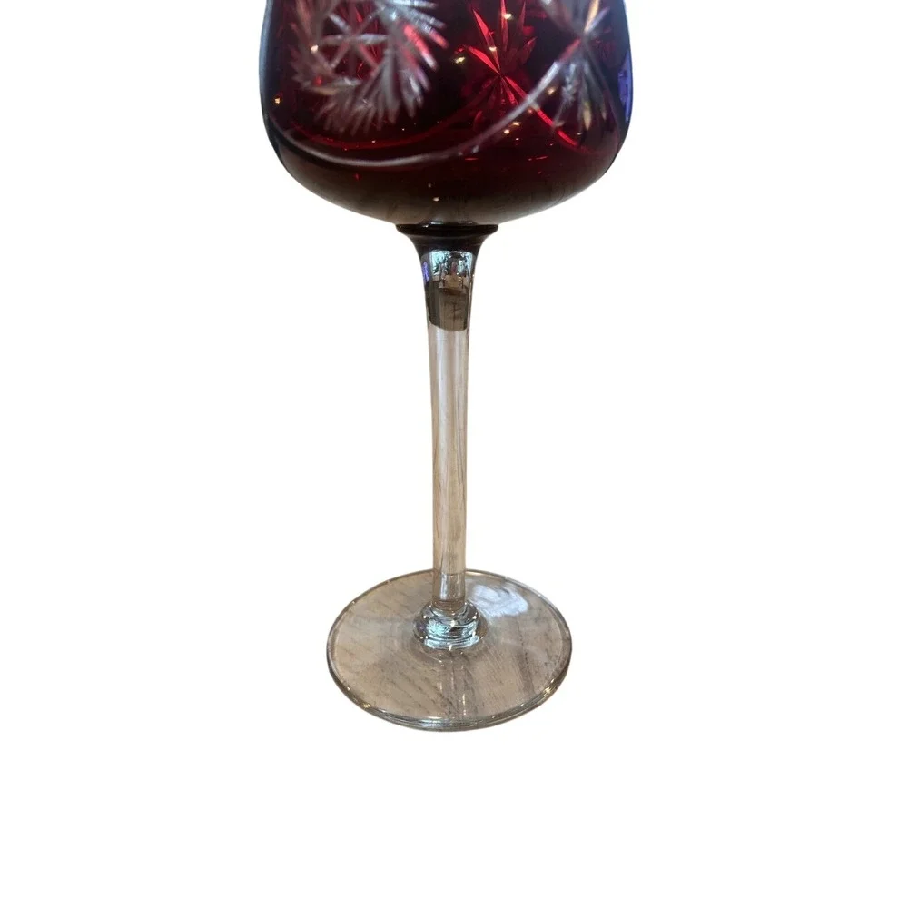Vintage Bohemian Cut to Clear Crystal Wine Hock‎ Glasses Red Green Set of 2